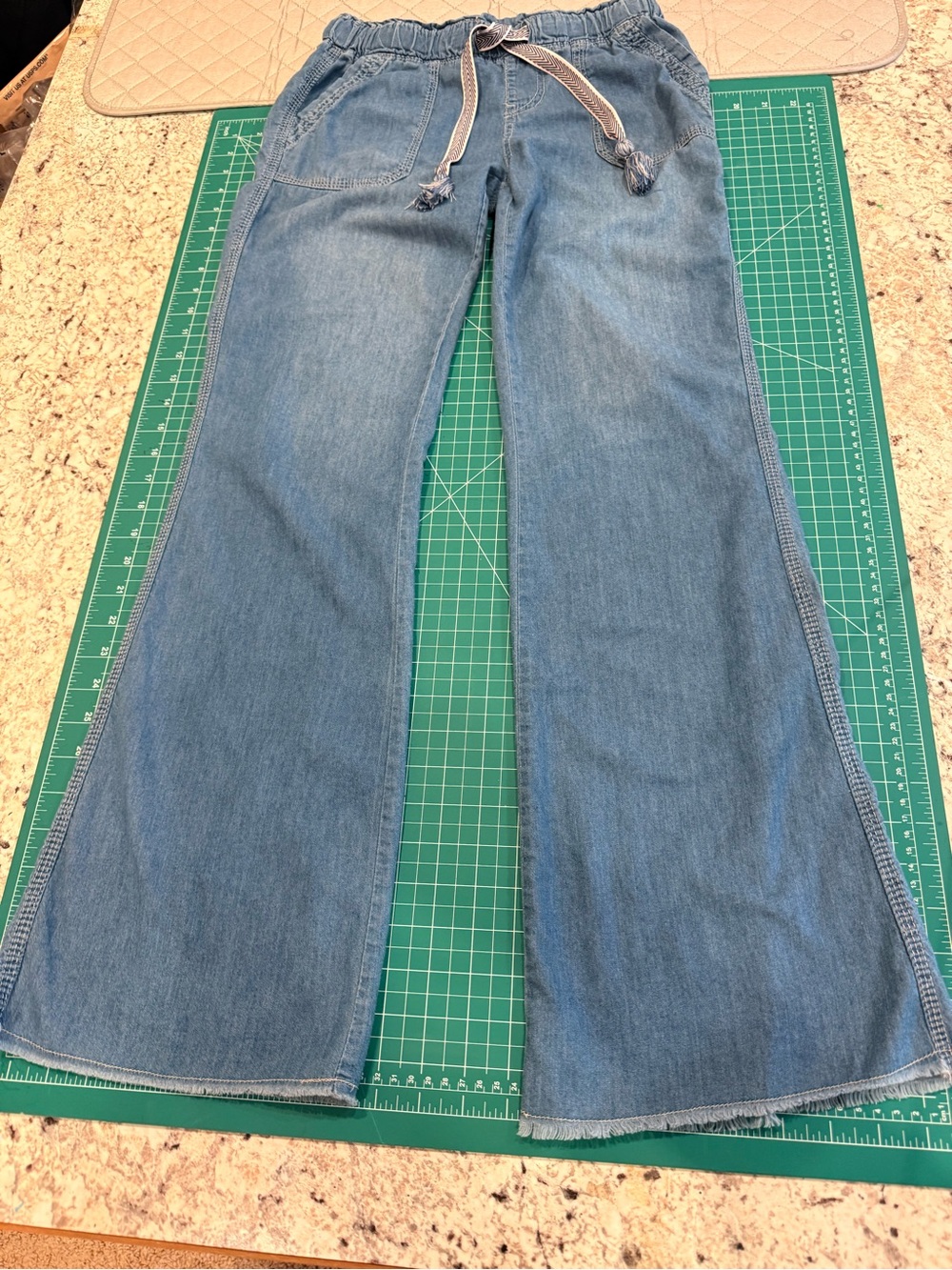 Rewash Chambray Wide Leg Pants S Pull On Drawstring Frayed Hem - Picture 9 of 10